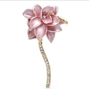Pink Flower Gold Crystal Brooch